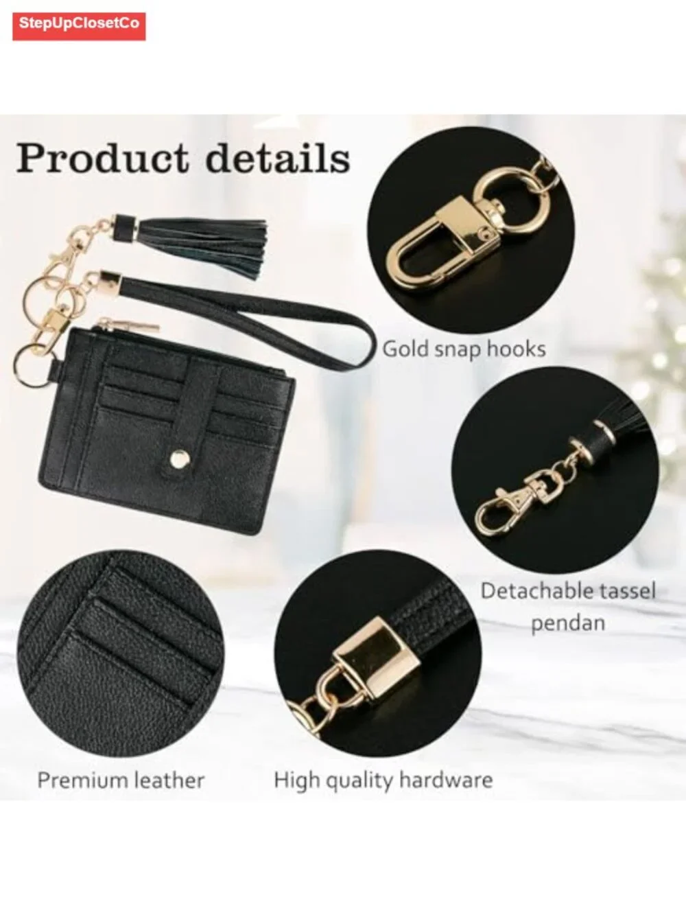 Women's Vegan Leather RFID Wristlet Wallet with Keychain, Card Holder & ID